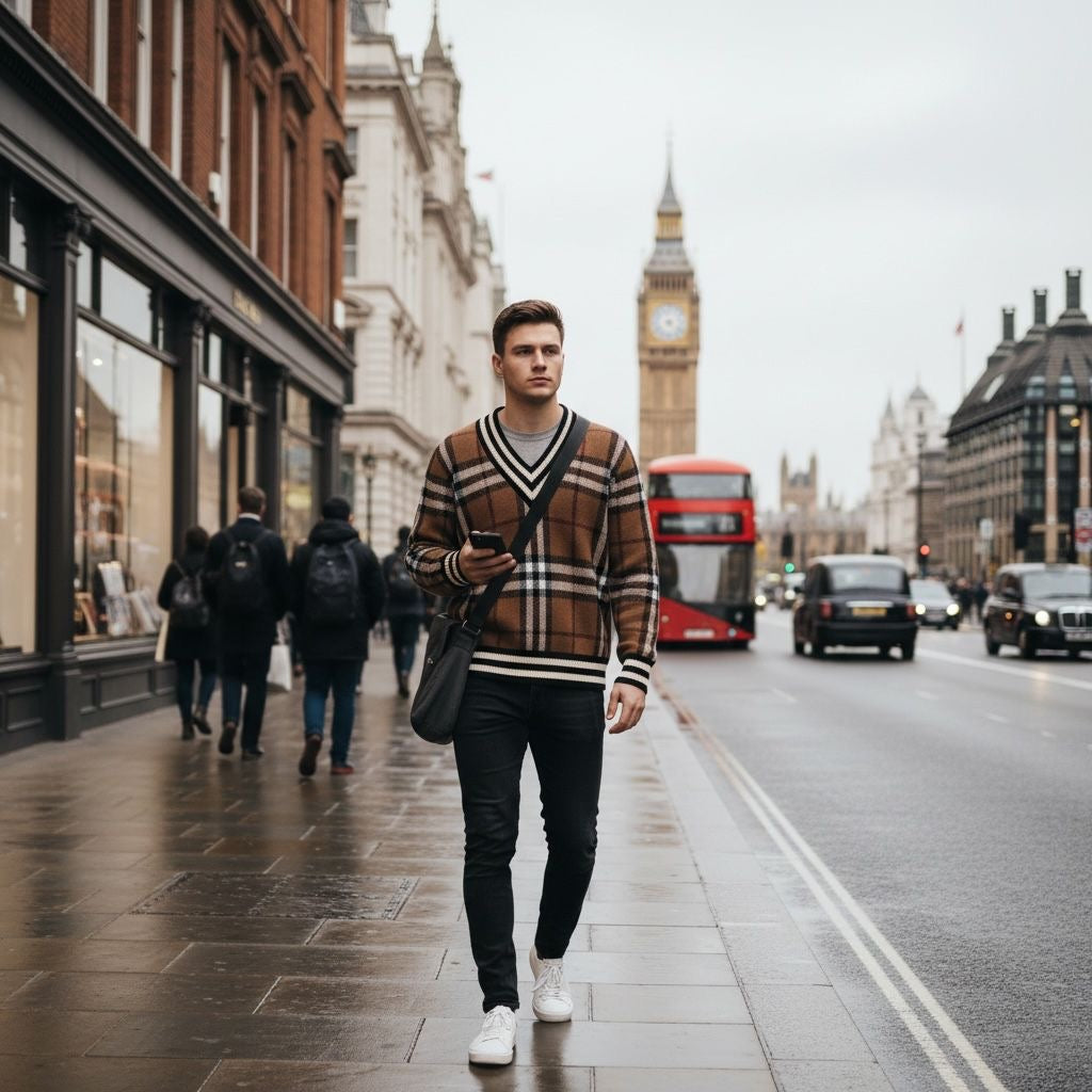 Burberry Signature Nova Check Sweater 🧶🟫 V-Neck Classic Plaid Knit Jumper 👔💼