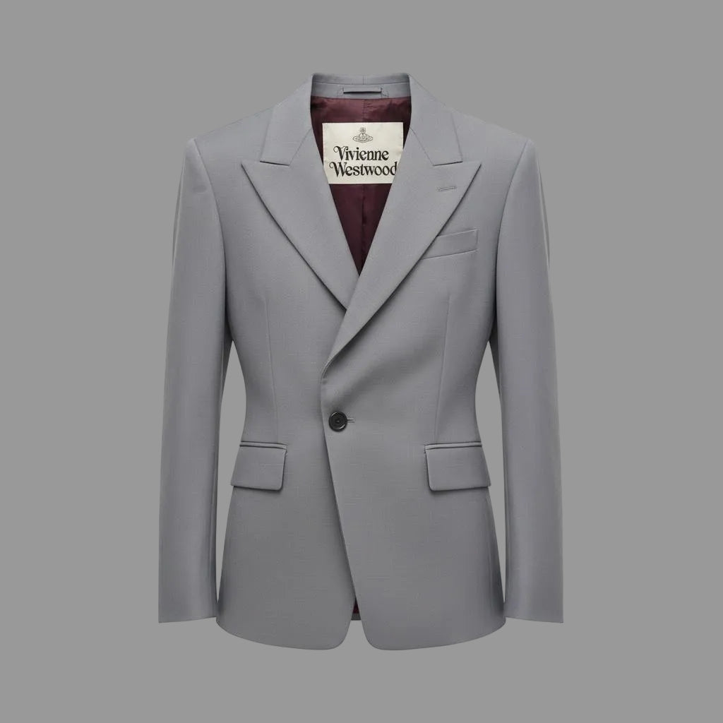 🔥 Elegant Light Grey Vivienne 🔥 Westwood Single-Breasted Blazer 👔 Premium Tailored Designer Jacket ✨