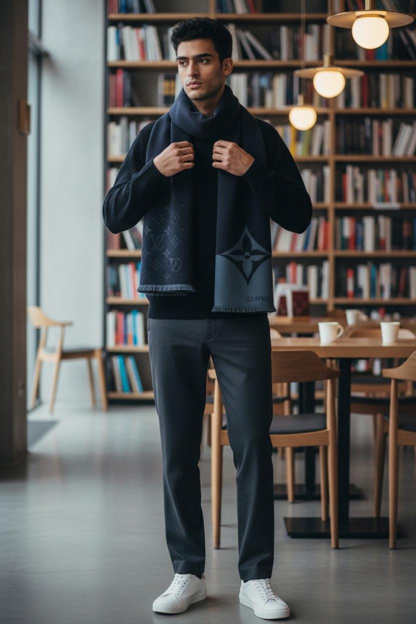 Brand New 100% Authentic LV Cashmere Scarf 🧣✨ | Navy Blue Monogram Fringe Shawl 🌟 Louis Vuitton Winter Luxury ❄️