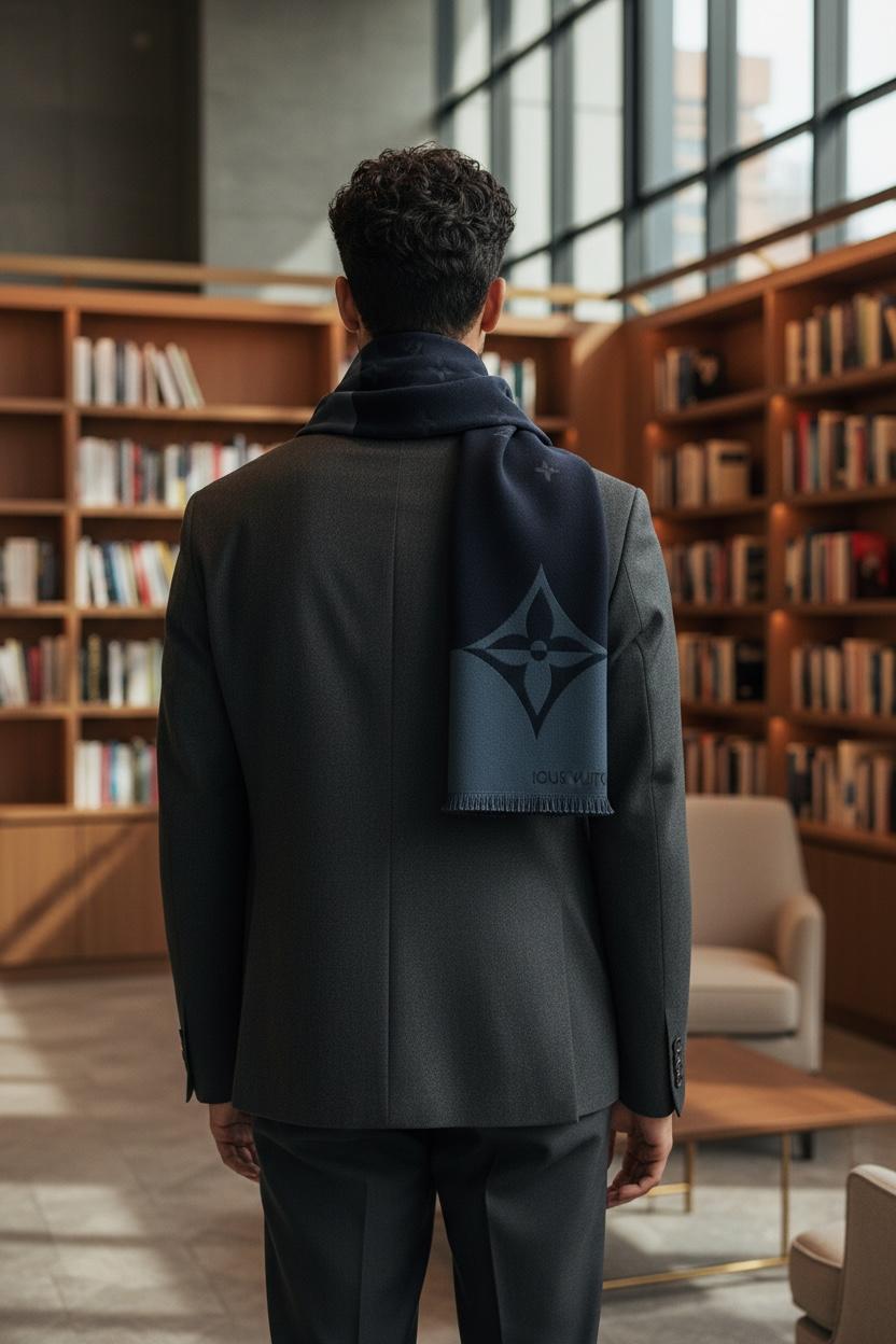 Brand New 100% Authentic LV Cashmere Scarf 🧣✨ | Navy Blue Monogram Fringe Shawl 🌟 Louis Vuitton Winter Luxury ❄️