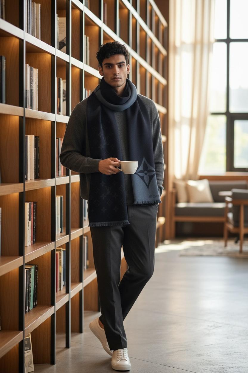 Brand New 100% Authentic LV Cashmere Scarf 🧣✨ | Navy Blue Monogram Fringe Shawl 🌟 Louis Vuitton Winter Luxury ❄️