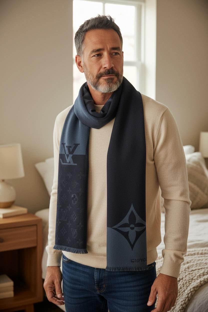 Brand New 100% Authentic LV Cashmere Scarf 🧣✨ | Navy Blue Monogram Fringe Shawl 🌟 Louis Vuitton Winter Luxury ❄️