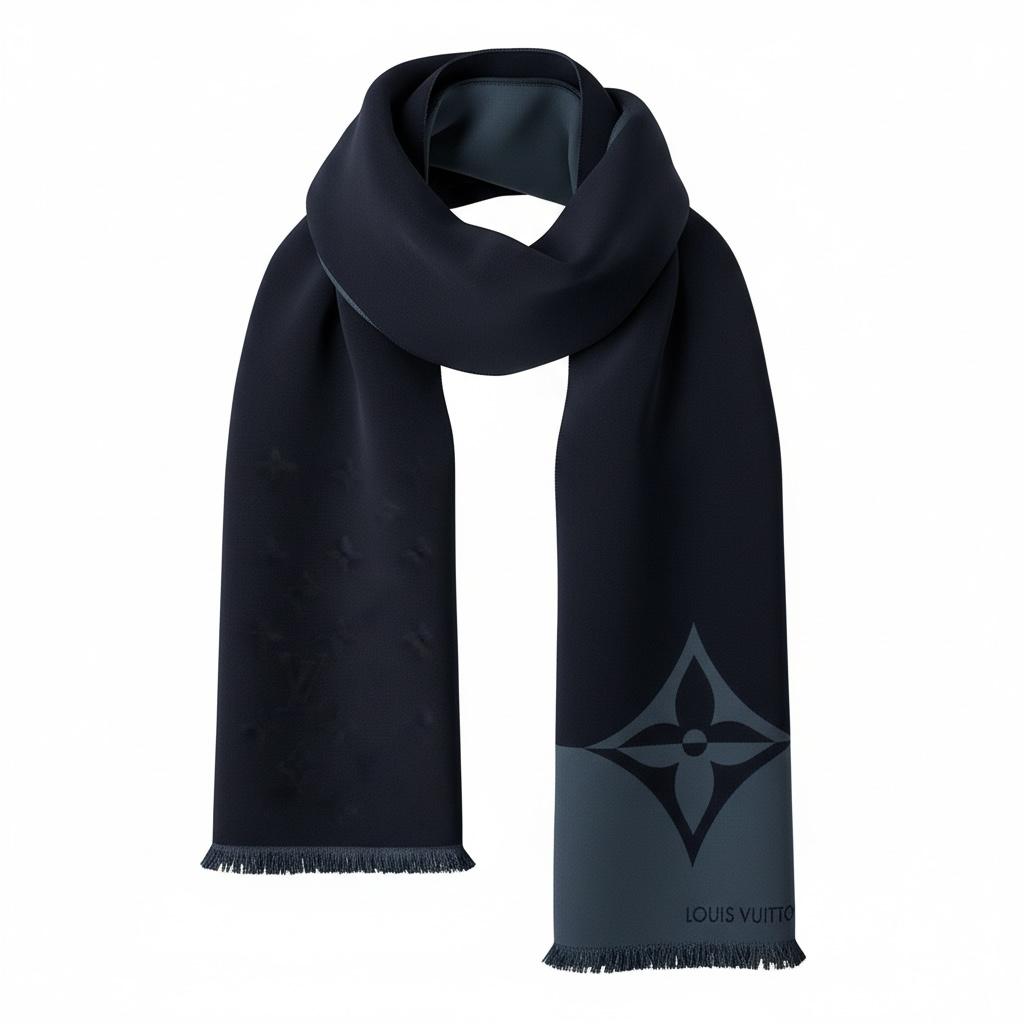 Brand New 100% Authentic LV Cashmere Scarf 🧣✨ | Navy Blue Monogram Fringe Shawl 🌟 Louis Vuitton Winter Luxury ❄️