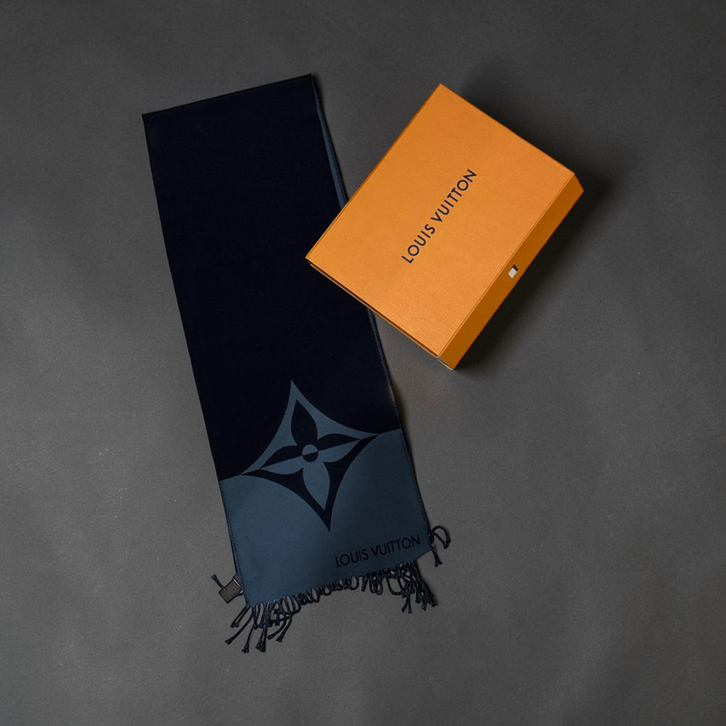 Brand New 100% Authentic LV Cashmere Scarf 🧣✨ | Navy Blue Monogram Fringe Shawl 🌟 Louis Vuitton Winter Luxury ❄️