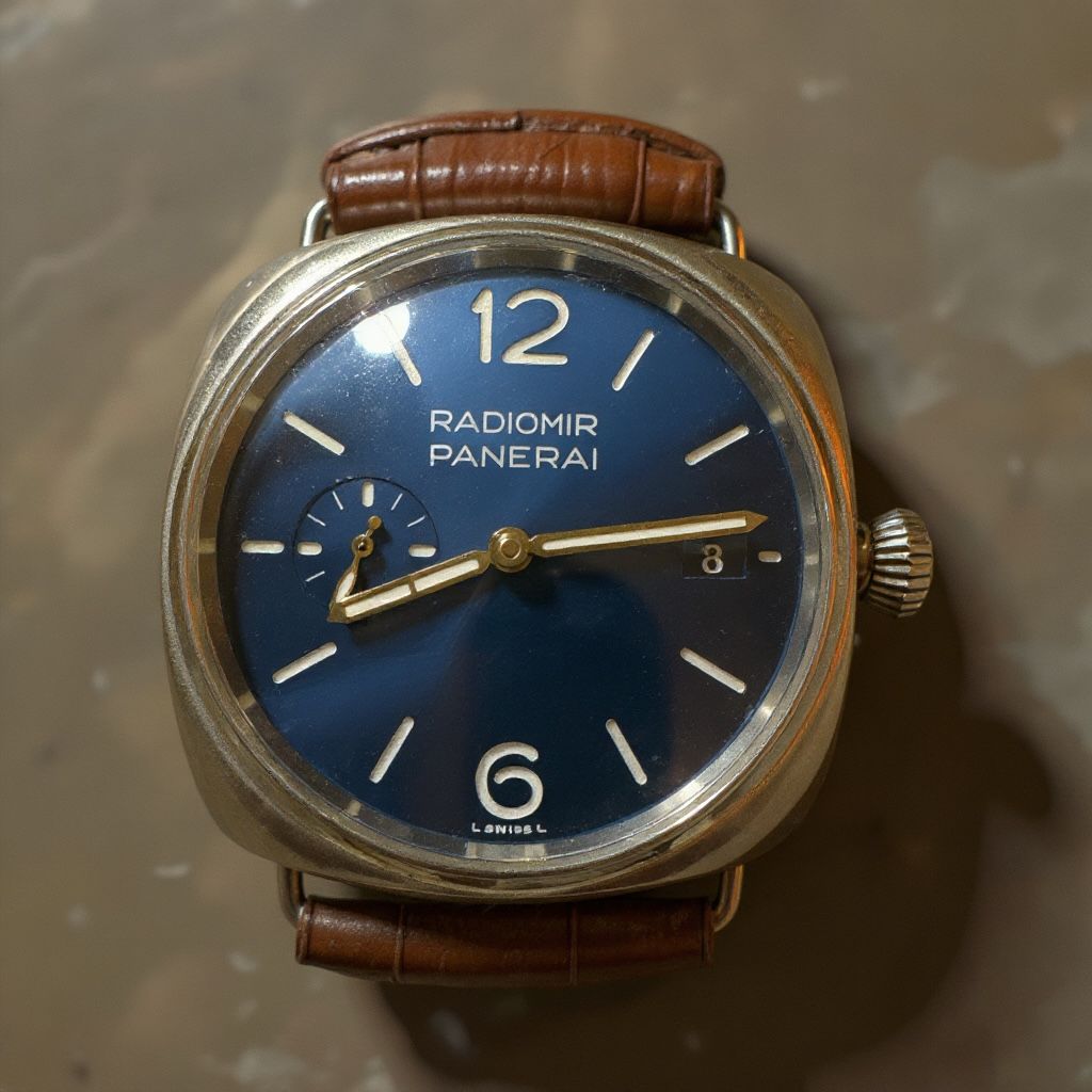 Vintage Panerai Radiomir Panerai Blue Dial 45mm Manual Wind Watch with Brown Leather Strap 🔥