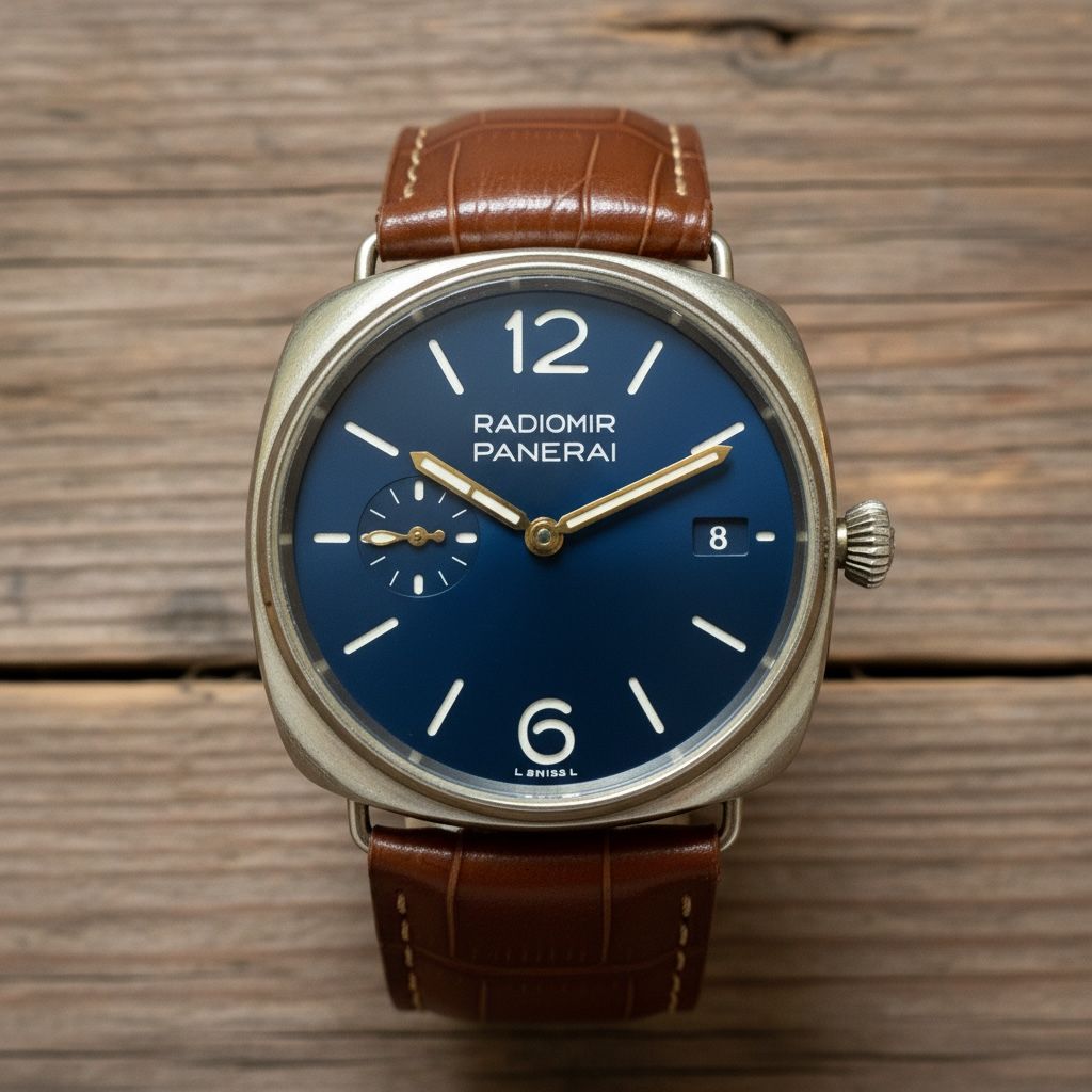 Vintage Panerai Radiomir Panerai Blue Dial 45mm Manual Wind Watch with Brown Leather Strap 🔥